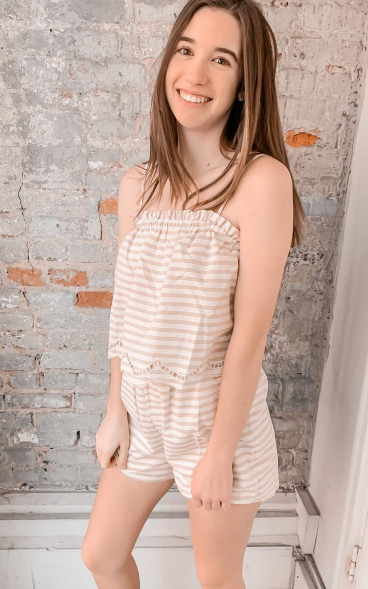 Flax Tan and White Stripped Romper
