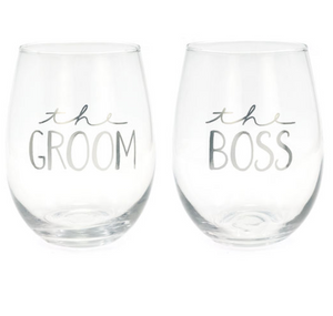 Groom/ Boss Wine Glass Set