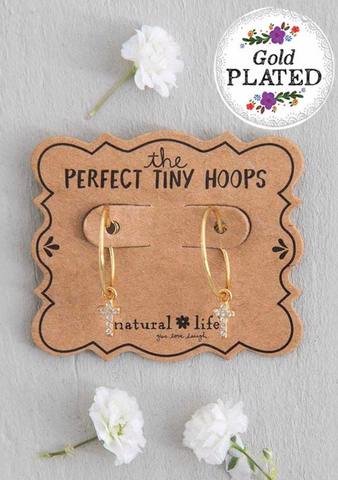 Tiny Hoop Cross Earrings