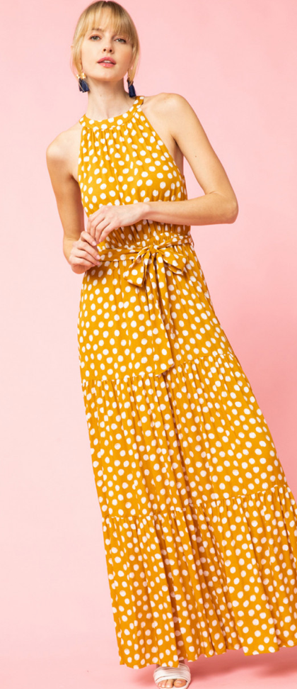 Mallow Yellow Polka dot Maxi Dress