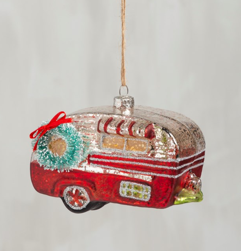 Glass Christmas Ornament- Red Camper
