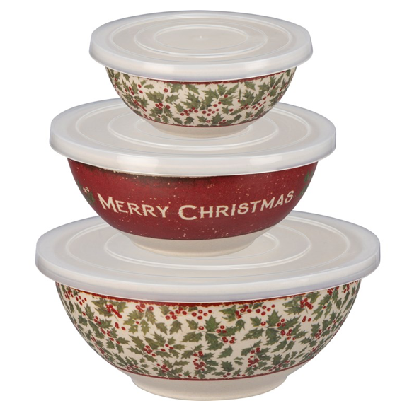 Merry Christmas Bowls and lids Set