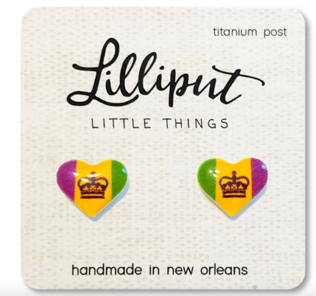 Mardi Grass Crown Heart Earrings
