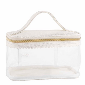 White Train Case Travel Makeup Bag