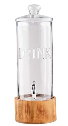 Glass and Wood Drink Dispenser
