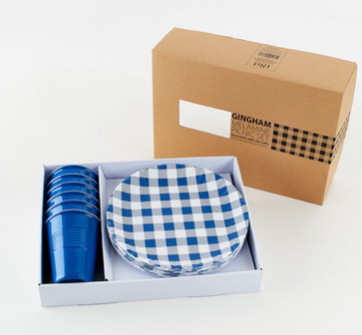 Gingham Melamine Picnic Set Blue