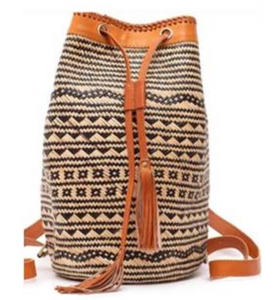 Rattan Sling Back Pack Tribal Patten - Light Leather Large