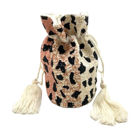 Beaded Pink Leopard Bucket Bag