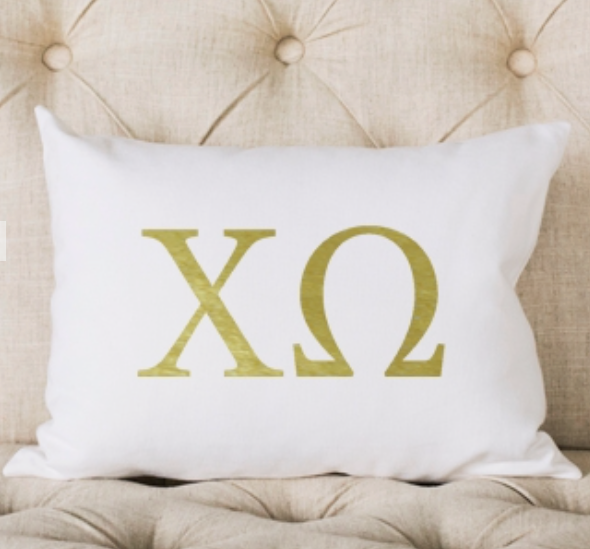 Chi Omega Gold Initial Pillow
