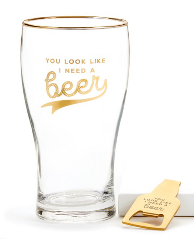 Beer Glass & Bottle Opener Set