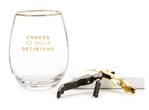 Cheers To Pour Decisions Wine Glass & Corkscrew Set