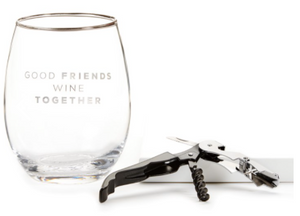 Good Friends Wine Together Wine Glass & Corkscrew Set