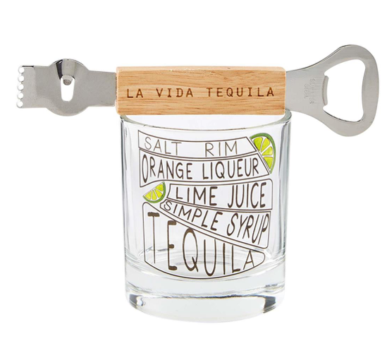 Drink Recipe Glass with Bottle Opener