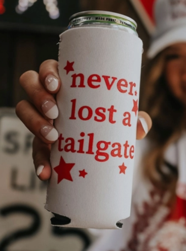 Never Lost a Tailgate Tall Drink Koosie