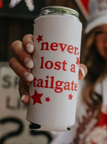 Never Lost a Tailgate Tall Drink Koosie