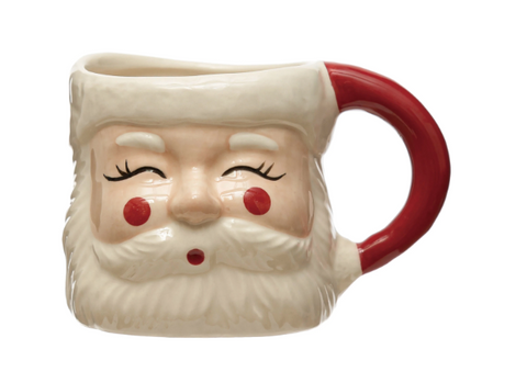 Hand-Painted Stoneware Santa Mug