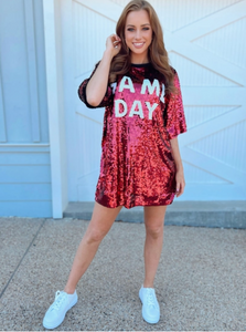 GAME DAY Sequin Jersey Tunic Crimson/White