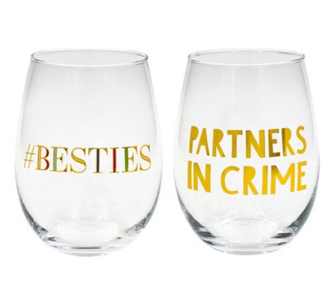 Besties/Partners in Crime Wine Glass Set