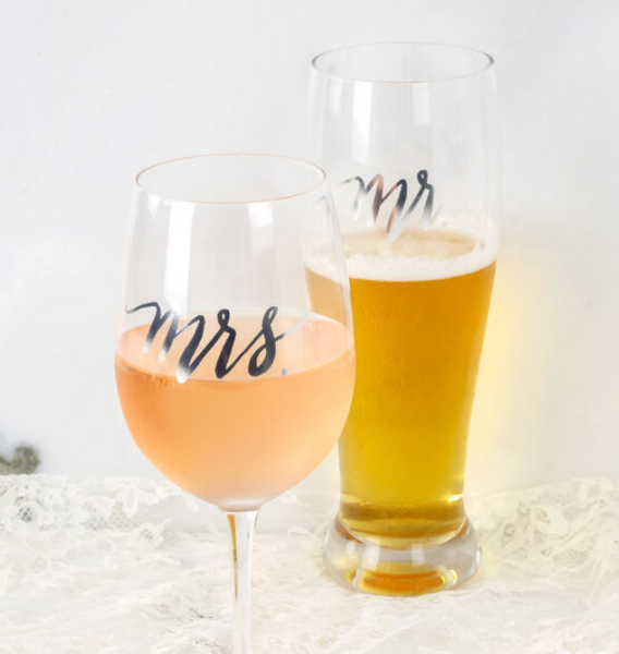Mr. & Mrs. Wine Glass & Pilsner Set