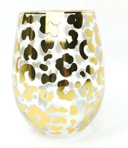 Glass Stemless Wine Gold Leopard