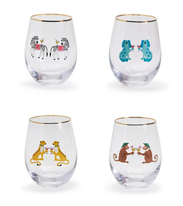 Animal Party Stemless Wine Glasses