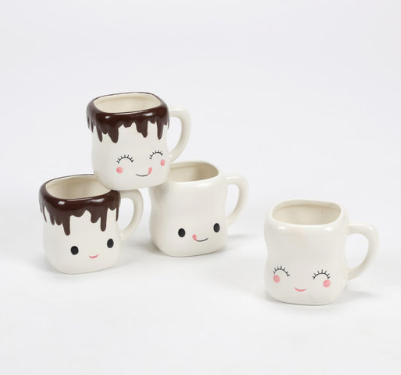 Marshmallow Mugs With Plates Set of 8