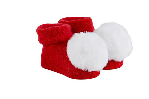 Pom Socks - Red+White Fur Pom