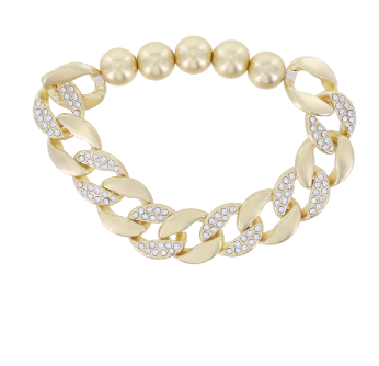 CRYSTAL AND GOLD CHAIN/ BEAD STRETCH BRACELET