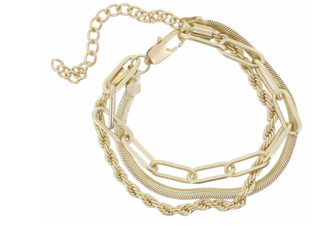 3 STRAND GOLD ROPE CHAIN, SNAKE CHAIN, CHUNKY PAPERCLIP CHAIN BRACELET