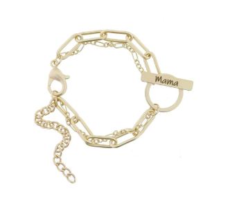 2 STRAND, GOLD CHAINS WITH GOLD "MAMA" TOGGLE BRACELET