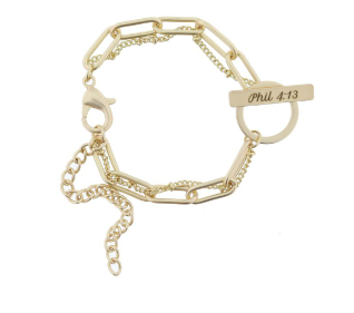 2 STRAND, GOLD CHAINS WITH GOLD "PHIL 4:13" TOGGLE BRACELET