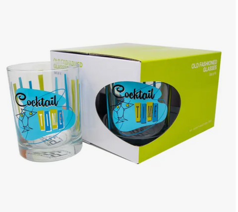 Cocktail Time Old Fashioned Glass Set of 4 - 11oz Blue Green
