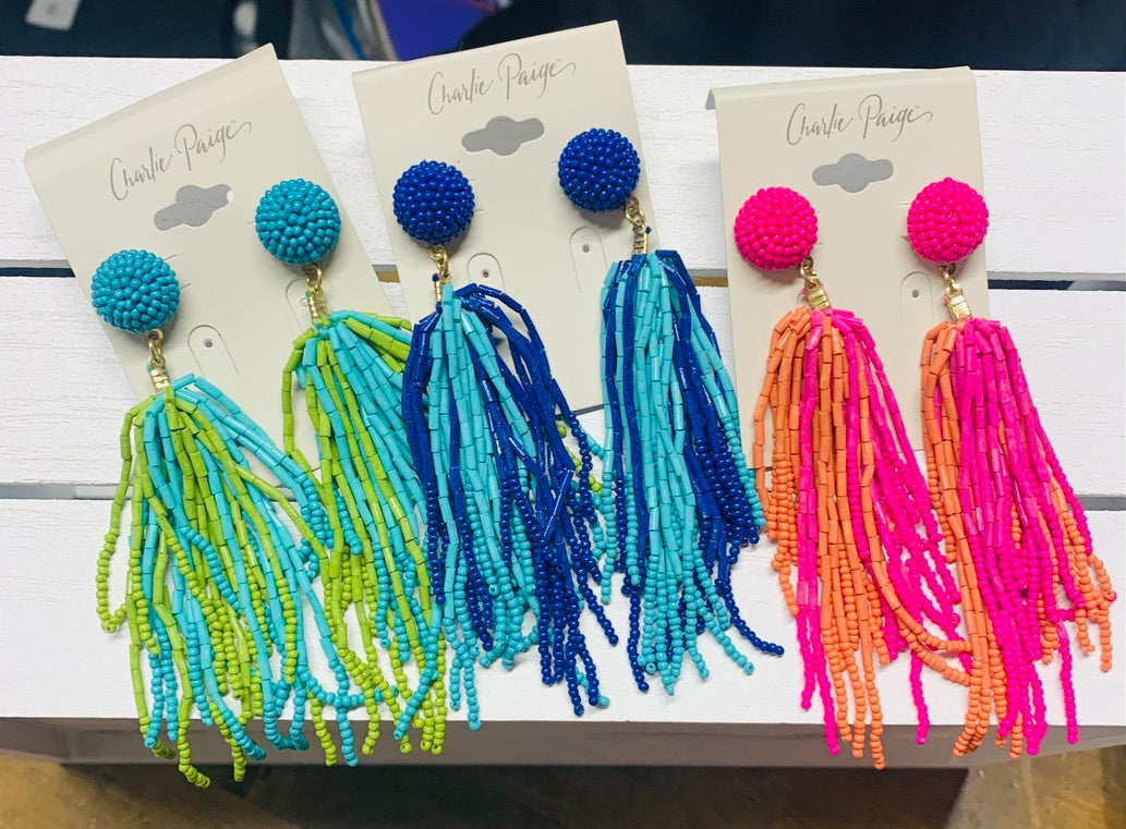 Beaded Colorful Fringe Earrings