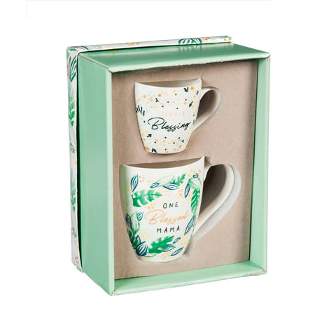 Mommy and Me Ceramic Cup Gift Set, One Blessed Mama/ Little Blessing