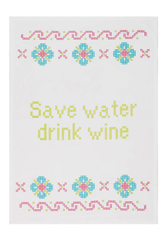 Save Water Drink Wine Kitchen Towel