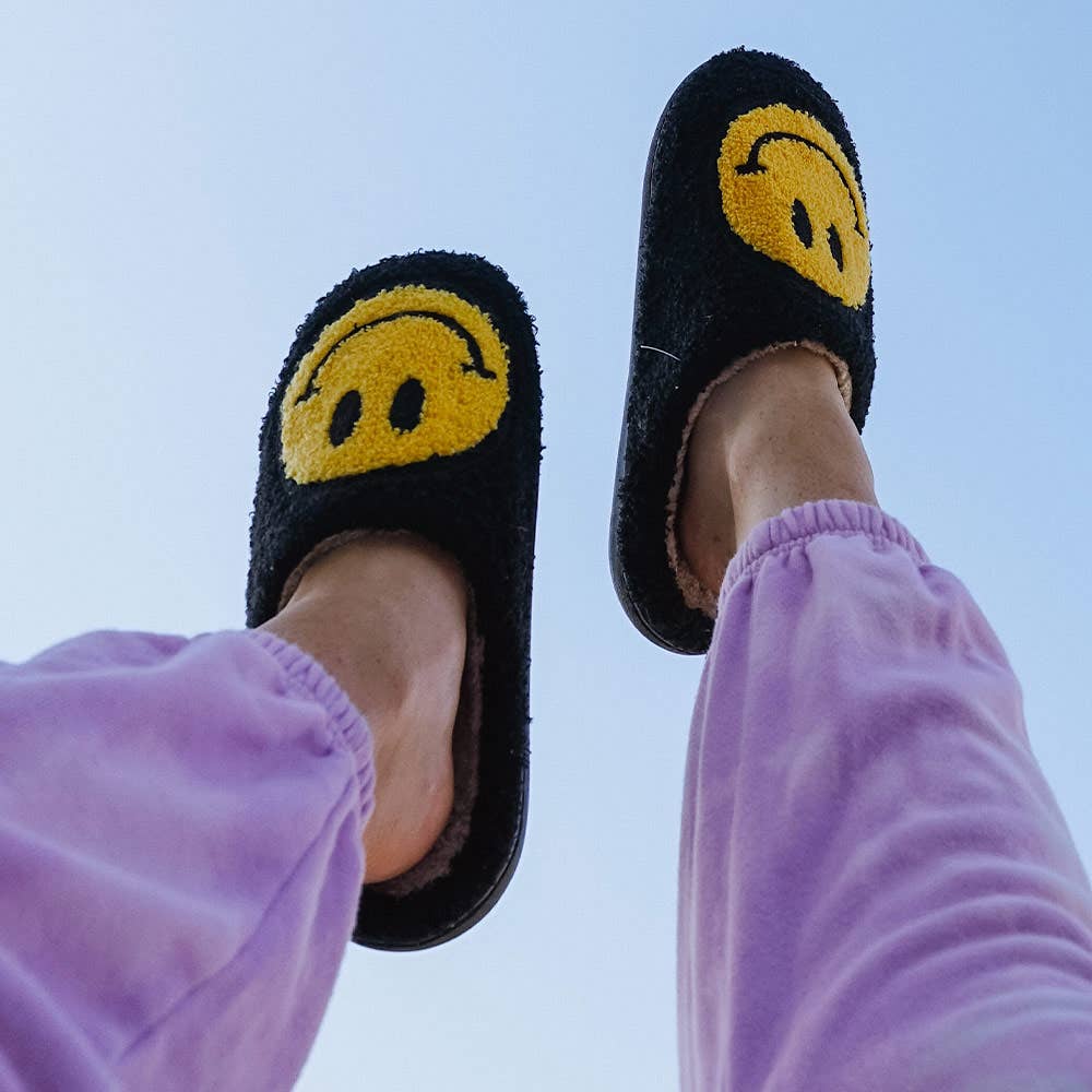 Smiley Face Slippers Black