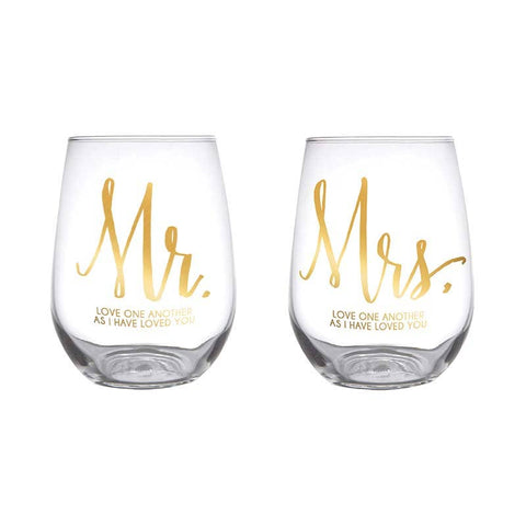 Mr & Mrs Stemless Glass Set