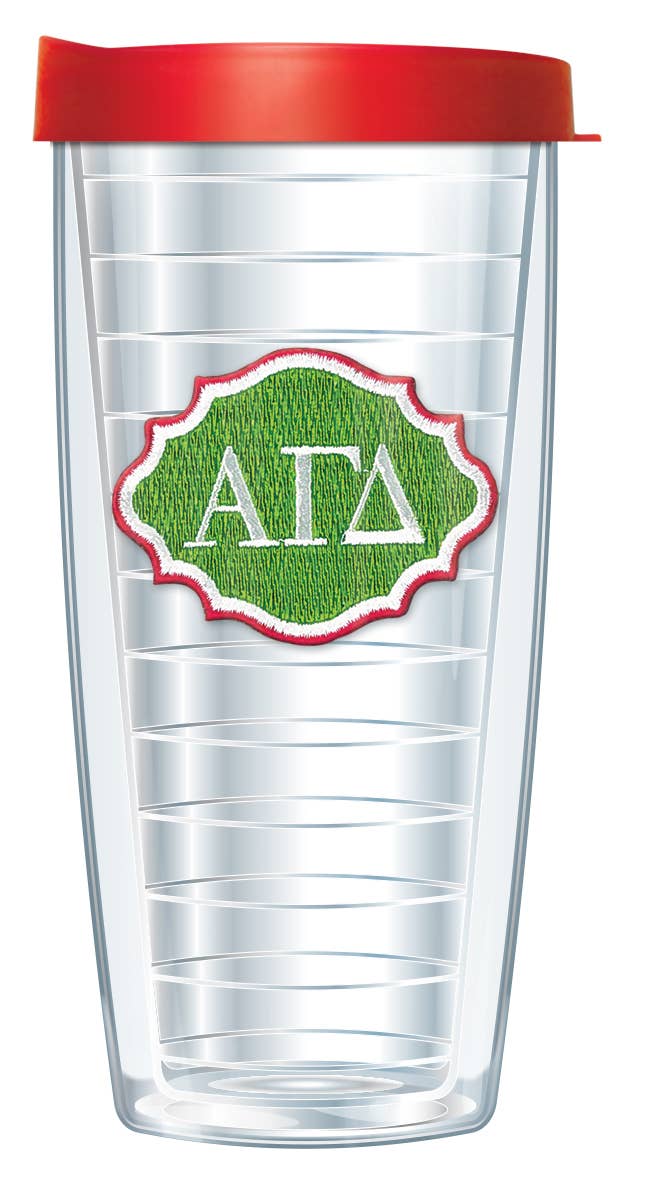16oz Alpha Gamma Delta Patch w/ Red Lid