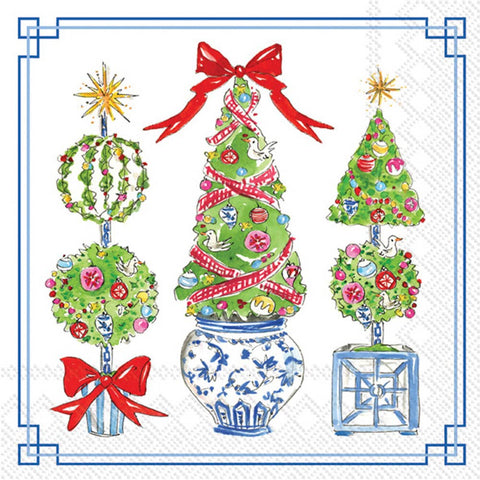 Paper Cocktail Napkins - Bright Topiary Trees Christmas 20ct