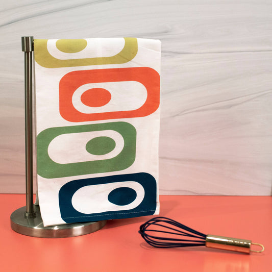Mid Century Modern Circle in Squares Tea Towel