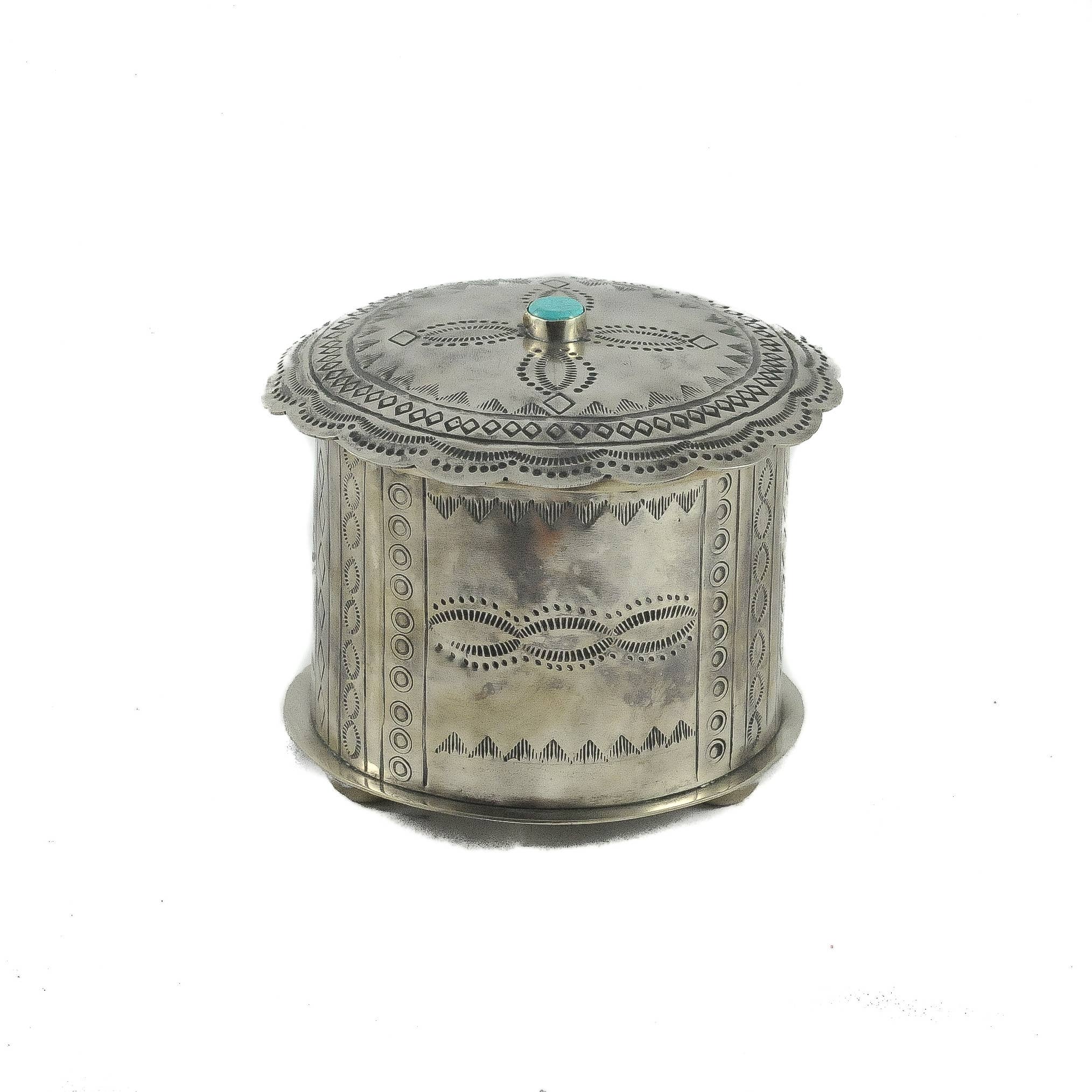 STAMPED ROUND BOX WITH TURQUOISE