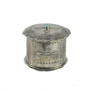 STAMPED ROUND BOX WITH TURQUOISE