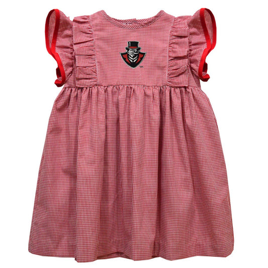 Austin Peay Embroid Red Ruffle Dress