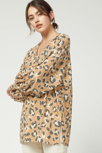 Amaranth V Neck Leopard Sweater