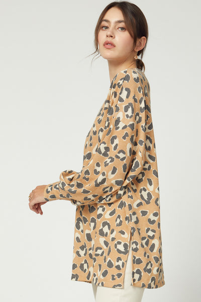 Amaranth V Neck Leopard Sweater
