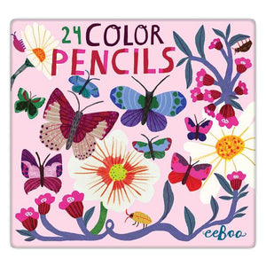 Butterflies & Flowers 24 Color Pencils Tin