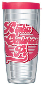 16oz Alpha Omicron Pi w/ Pink Lid