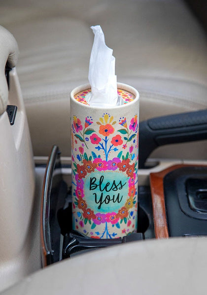 Bless You Cream Floral Car Tissue