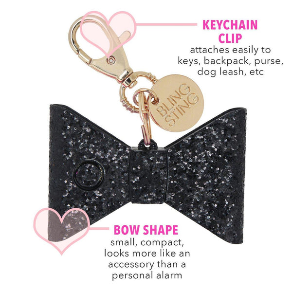 Super Loud Personal Alarm - Black Glitter Bow