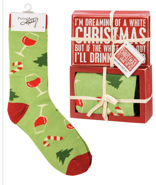 A White Christmas Box Sign and Sock Set